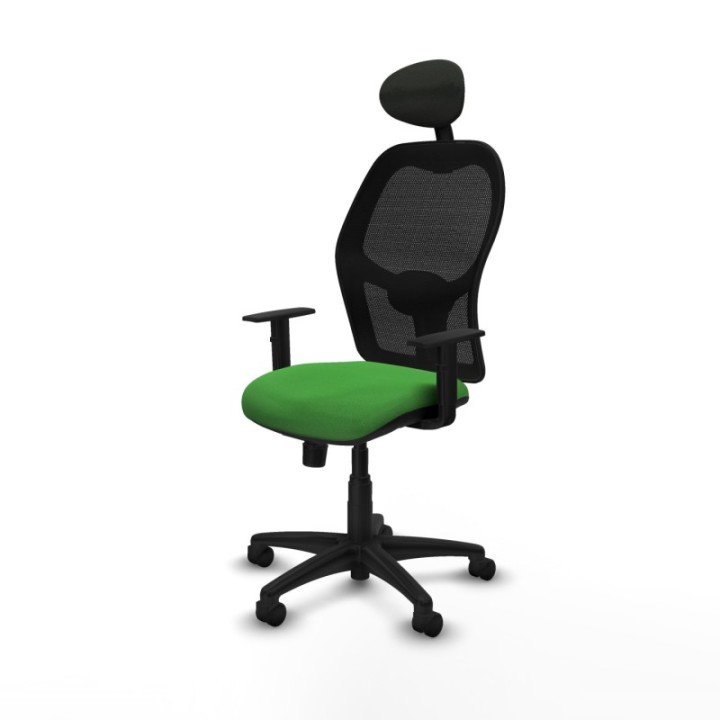 Alocén sincro malla negra bali verde brazos 1D base poliamida cabecero fijo ruedas nailon 50mm