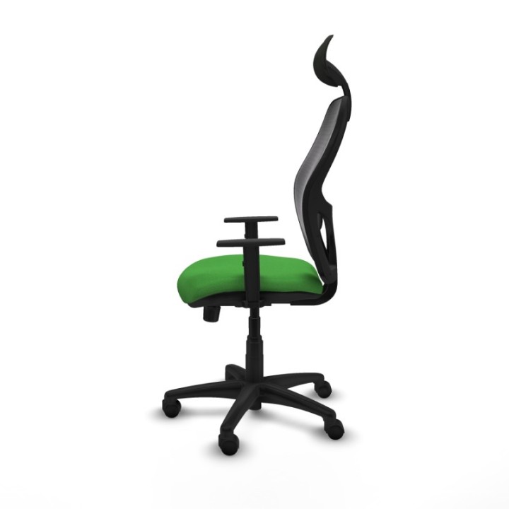 Alocén sincro malla negra bali verde brazos 1D base poliamida cabecero fijo ruedas nailon 50mm