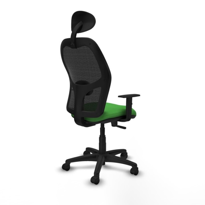 Alocén sincro malla negra bali verde brazos 1D base poliamida cabecero fijo ruedas nailon 50mm