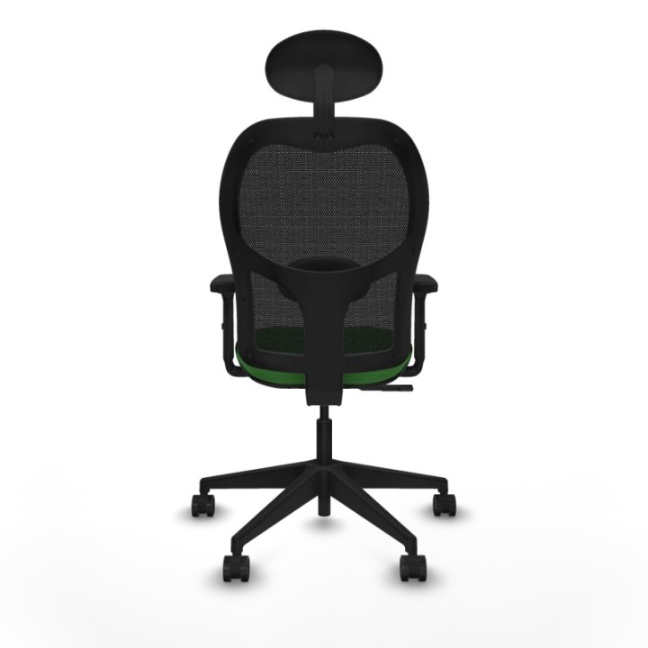 Alocén sincro malla negra bali verde brazos 2D base piramidal cabecero fijo ruedas nailon 65mm