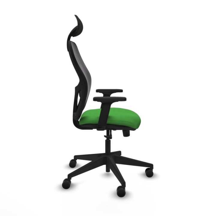 Alocén sincro malla negra bali verde brazos 2D base piramidal cabecero fijo ruedas nailon 65mm