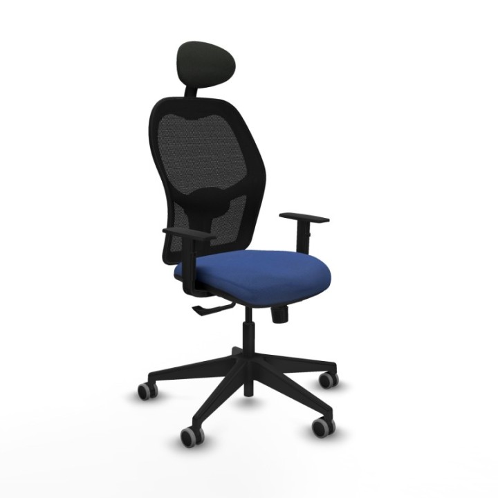 Alocén sincro malla negra bali azul marino brazos 1D base piramidal cabecero fijo ruedas engomadas 65mm