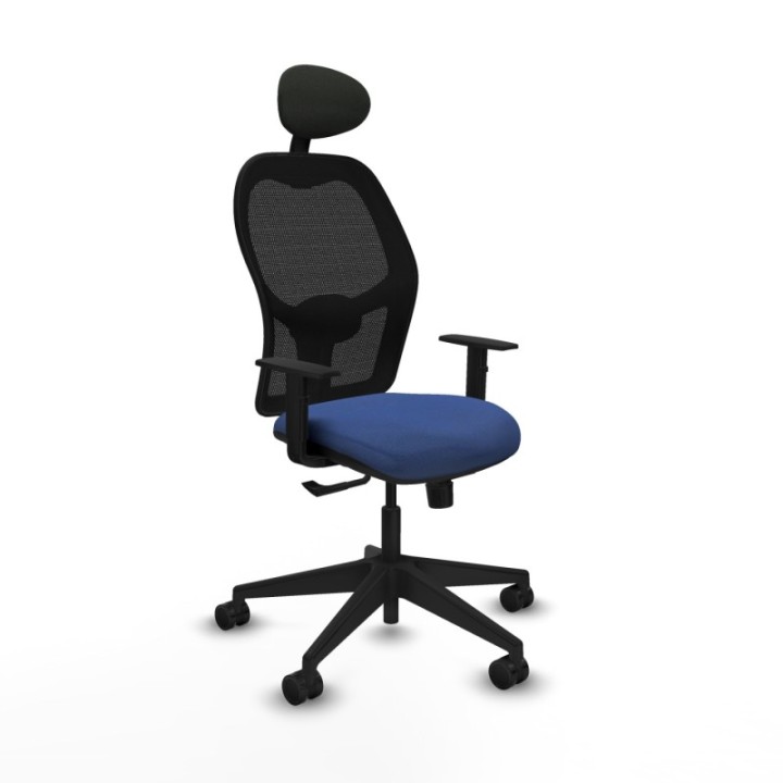 Alocén sincro malla negra bali azul marino brazos 1D base piramidal cabecero fijo ruedas nailon 65mm