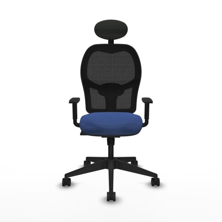 Alocén sincro malla negra bali azul marino brazos 1D base piramidal cabecero fijo ruedas nailon 65mm