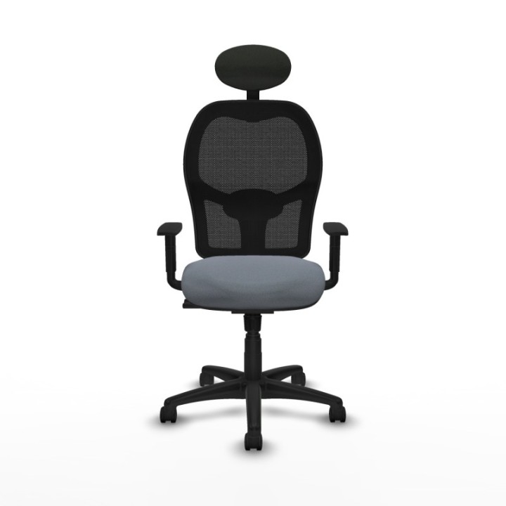 Alocén sincro malla negra bali gris brazos 1D base poliamida cabecero fijo ruedas nailon 50mm