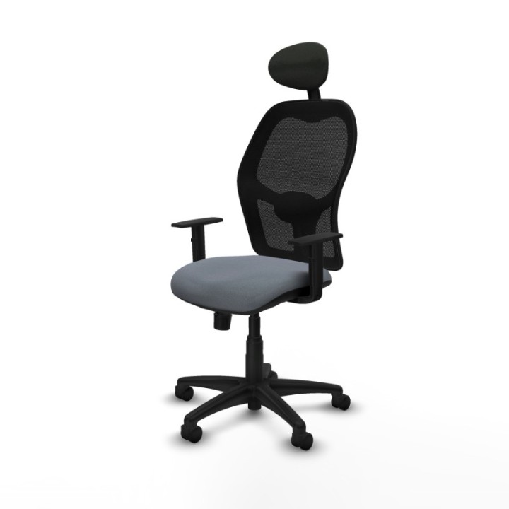 Alocén sincro malla negra bali gris brazos 1D base poliamida cabecero fijo ruedas nailon 50mm