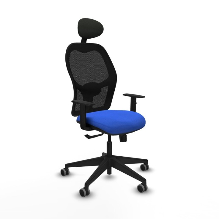 Alocén sincro malla negra bali azul brazos 1D base piramidal cabecero fijo ruedas engomadas 65mm