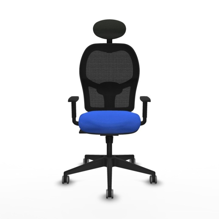 Alocén sincro malla negra bali azul brazos 1D base piramidal cabecero fijo ruedas engomadas 65mm