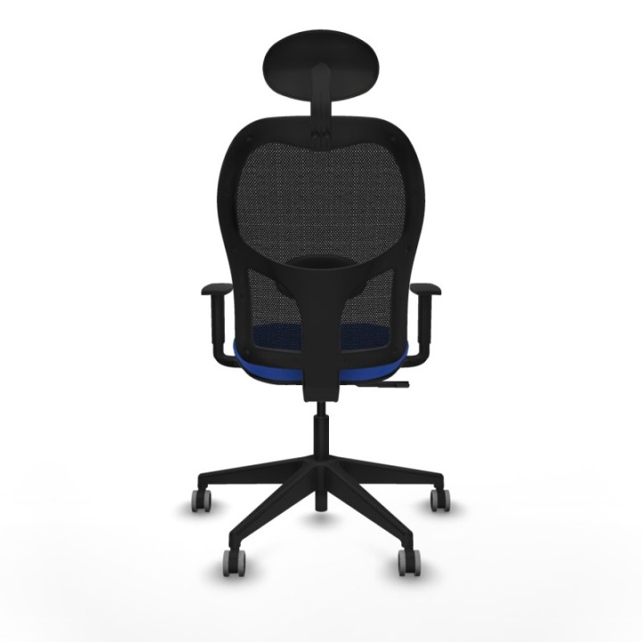 Alocén sincro malla negra bali azul brazos 1D base piramidal cabecero fijo ruedas engomadas 65mm