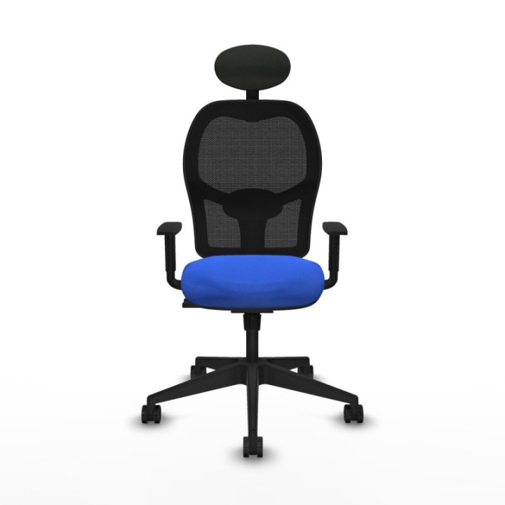 Alocén sincro malla negra bali azul brazos 1D base piramidal cabecero fijo ruedas nailon 65mm