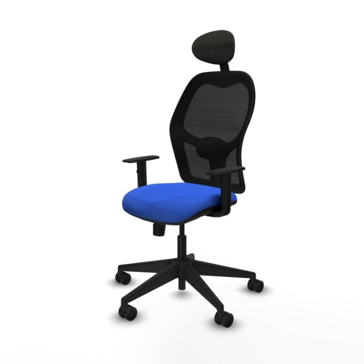 Alocén sincro malla negra bali azul brazos 1D base piramidal cabecero fijo ruedas nailon 65mm