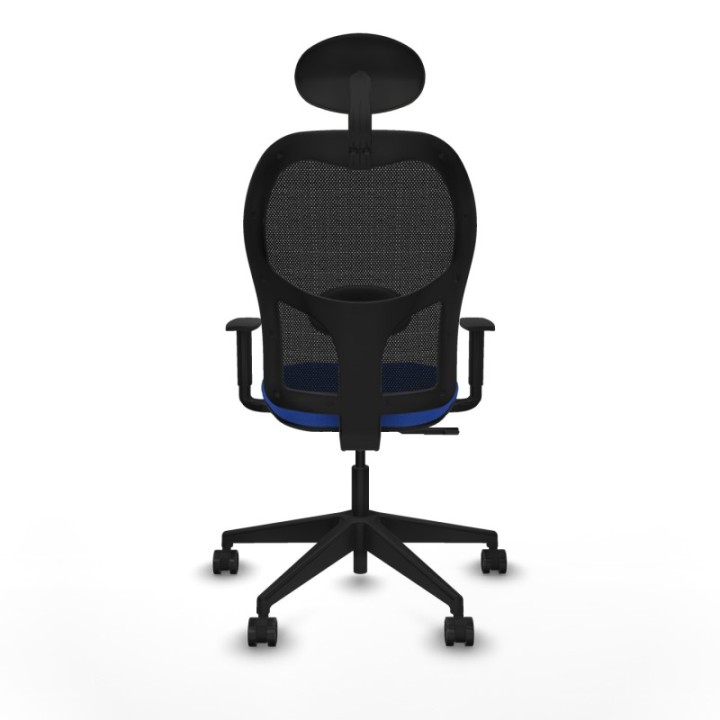 Alocén sincro malla negra bali azul brazos 1D base piramidal cabecero fijo ruedas nailon 65mm