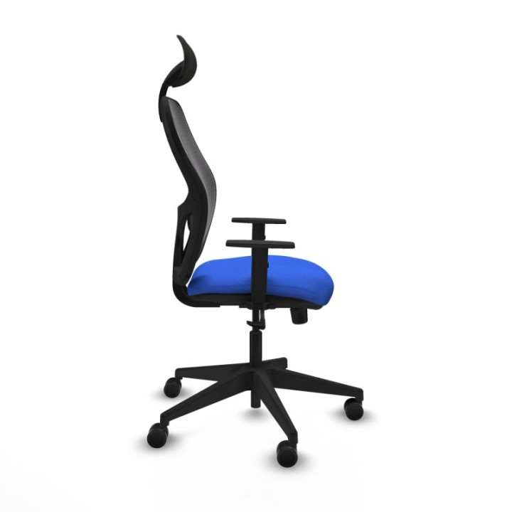 Alocén sincro malla negra bali azul brazos 1D base piramidal cabecero fijo ruedas nailon 65mm