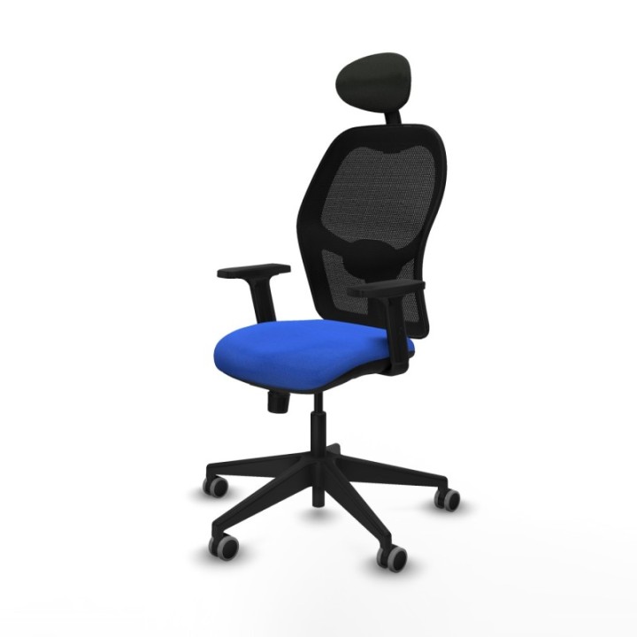 Alocén sincro malla negra bali azul brazos 2D base piramidal cabecero fijo ruedas engomadas 65mm