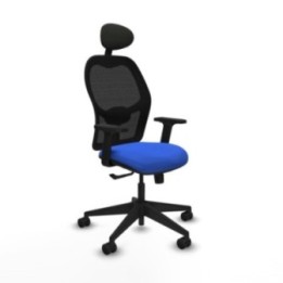 Alocén sincro malla negra bali azul brazos 2D base piramidal cabecero fijo ruedas nailon 65mm