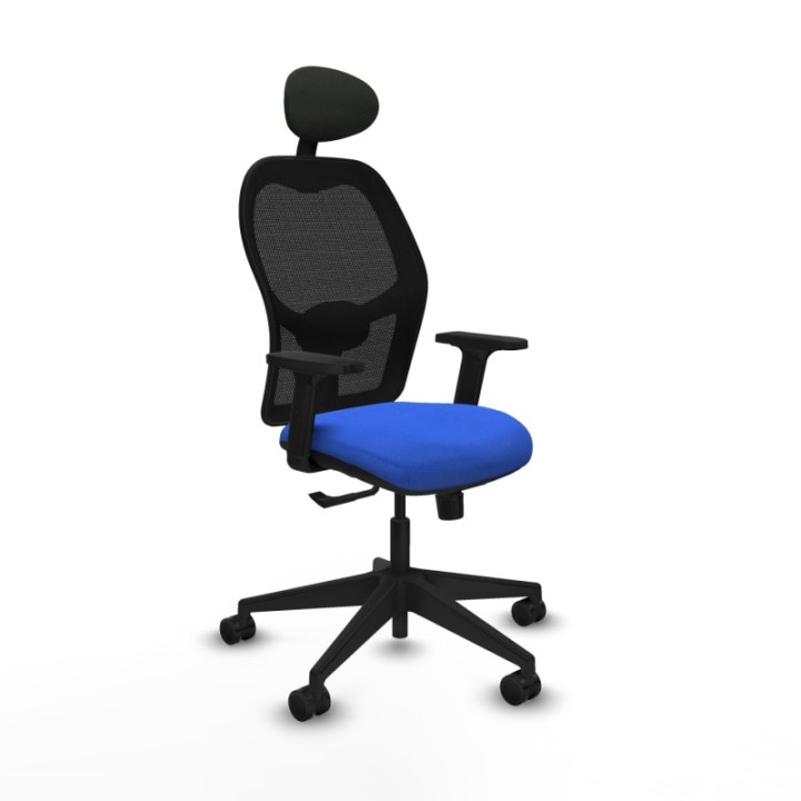 Alocén sincro malla negra bali azul brazos 2D base piramidal cabecero fijo ruedas nailon 65mm