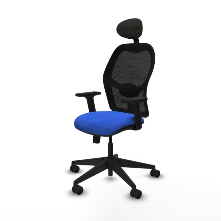 Alocén sincro malla negra bali azul brazos 2D base piramidal cabecero fijo ruedas nailon 65mm