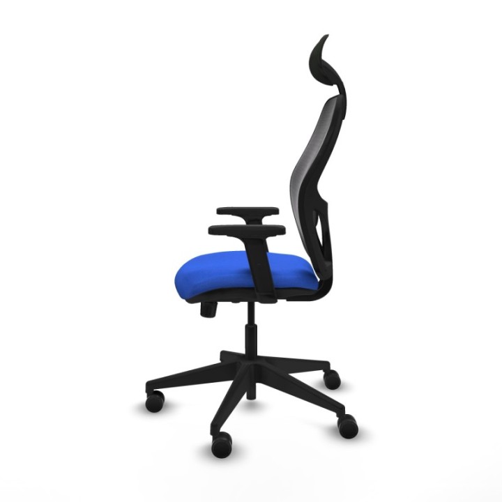 Alocén sincro malla negra bali azul brazos 2D base piramidal cabecero fijo ruedas nailon 65mm