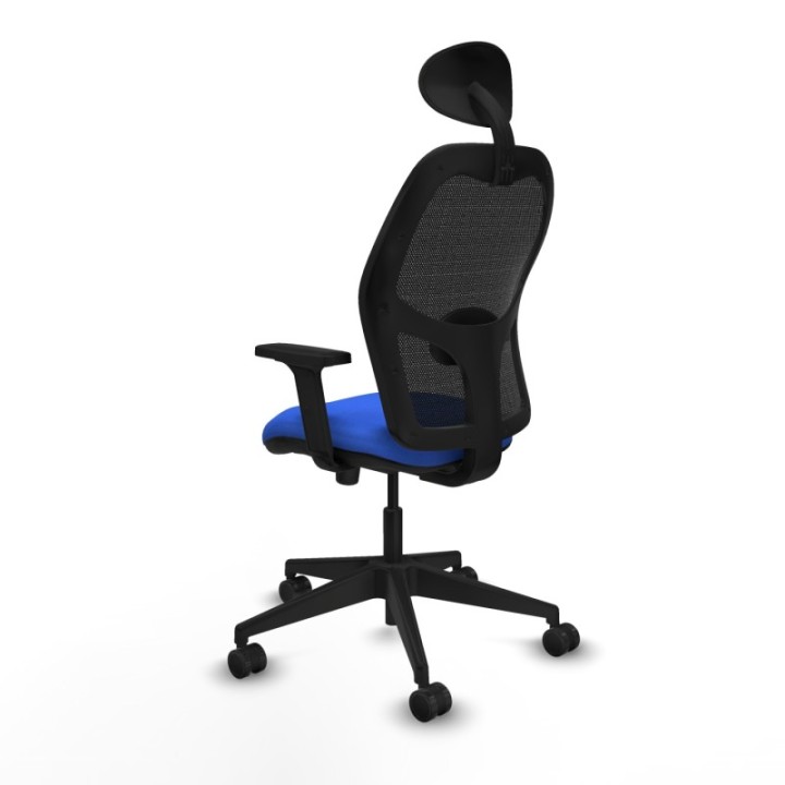 Alocén sincro malla negra bali azul brazos 2D base piramidal cabecero fijo ruedas nailon 65mm