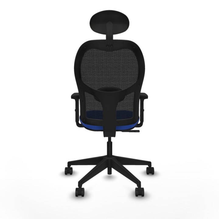 Alocén sincro malla negra bali azul brazos 2D base piramidal cabecero fijo ruedas nailon 65mm