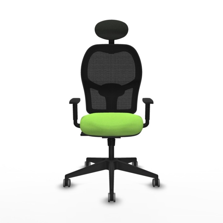 Alocén sincro malla negra bali pistacho brazos 1D base piramidal cabecero fijo ruedas engomadas 65mm