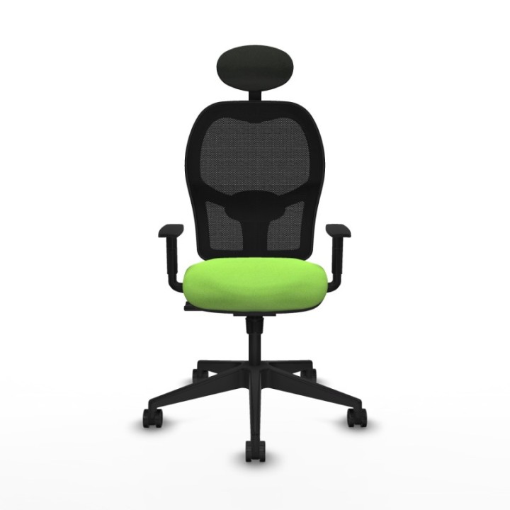 Alocén sincro malla negra bali pistacho brazos 1D base piramidal cabecero fijo ruedas nailon 65mm