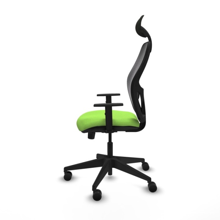 Alocén sincro malla negra bali pistacho brazos 1D base piramidal cabecero fijo ruedas nailon 65mm