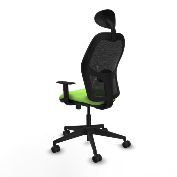 Alocén sincro malla negra bali pistacho brazos 1D base piramidal cabecero fijo ruedas nailon 65mm