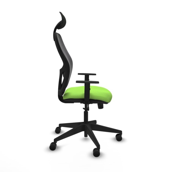 Alocén sincro malla negra bali pistacho brazos 1D base piramidal cabecero fijo ruedas nailon 65mm