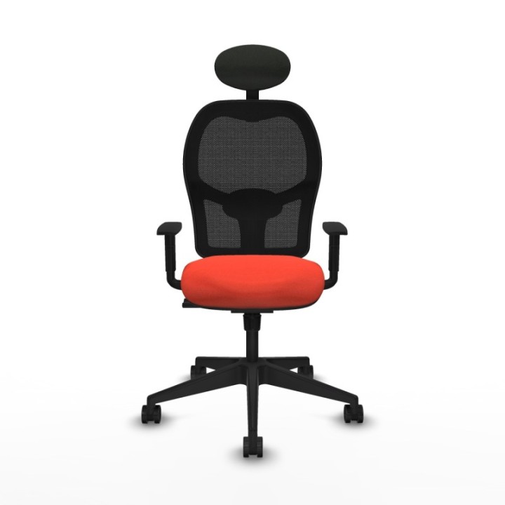 Alocén sincro malla negra bali naranja oscuro brazos 1D base piramidal cabecero fijo ruedas nailon 65mm