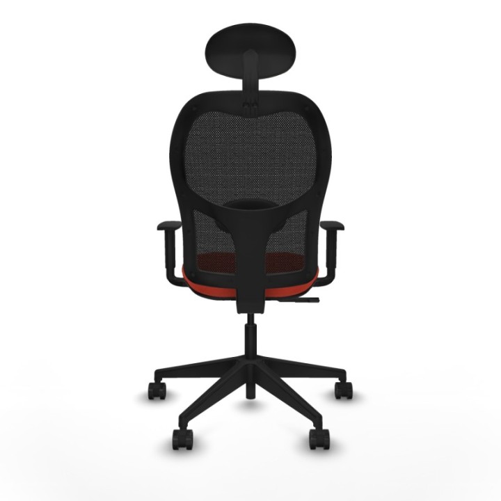 Alocén sincro malla negra bali naranja oscuro brazos 1D base piramidal cabecero fijo ruedas nailon 65mm