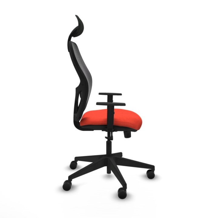 Alocén sincro malla negra bali naranja oscuro brazos 1D base piramidal cabecero fijo ruedas nailon 65mm