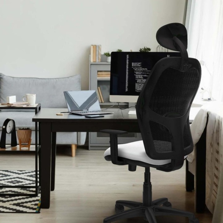 Alocén sincro malla negra bali naranja oscuro brazos 1D base poliamida cabecero fijo ruedas nailon 50mm