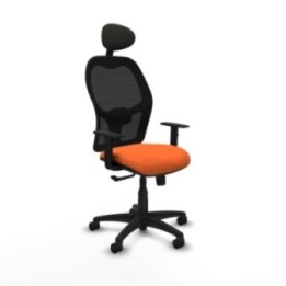 Alocén sincro malla negra bali naranja brazos 1D base poliamida cabecero fijo ruedas nailon 50mm