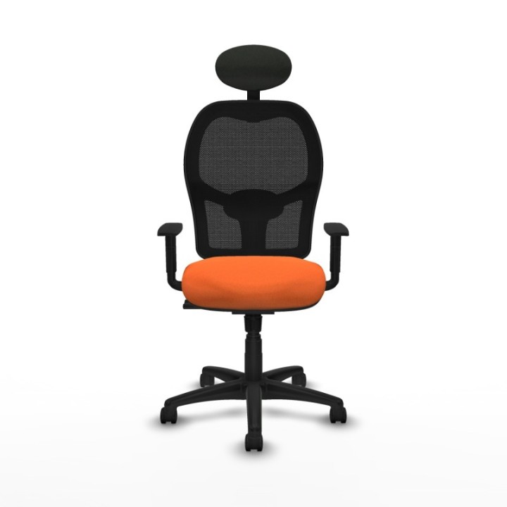 Alocén sincro malla negra bali naranja brazos 1D base poliamida cabecero fijo ruedas nailon 50mm