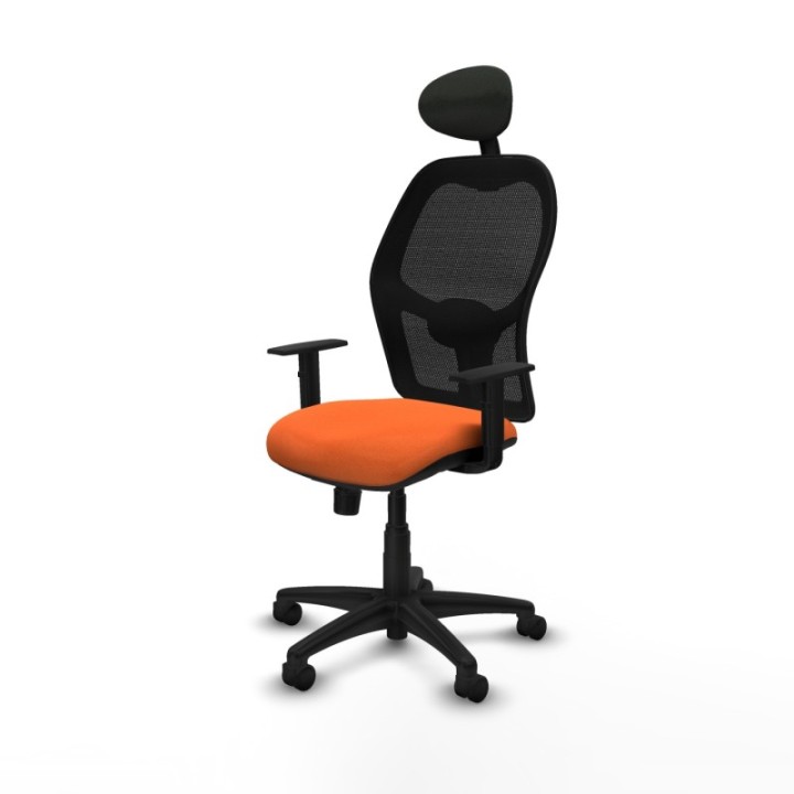 Alocén sincro malla negra bali naranja brazos 1D base poliamida cabecero fijo ruedas nailon 50mm