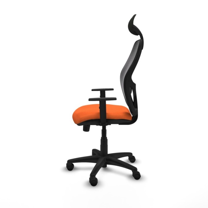 Alocén sincro malla negra bali naranja brazos 1D base poliamida cabecero fijo ruedas nailon 50mm