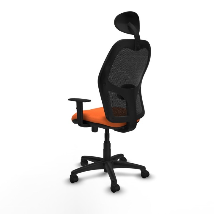 Alocén sincro malla negra bali naranja brazos 1D base poliamida cabecero fijo ruedas nailon 50mm