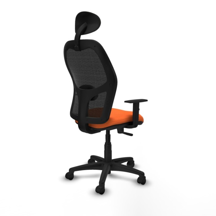 Alocén sincro malla negra bali naranja brazos 1D base poliamida cabecero fijo ruedas nailon 50mm