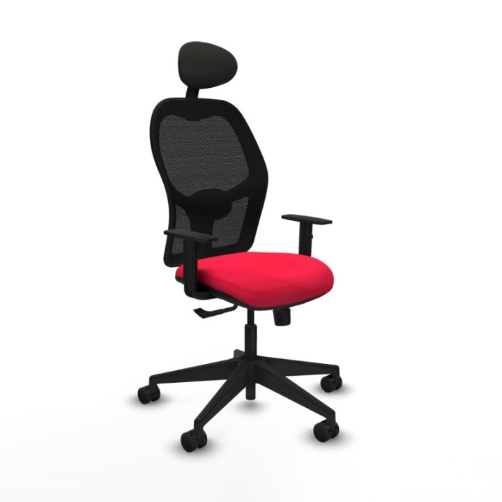 Alocén sincro malla negra bali rojo brazos 1D base piramidal cabecero fijo ruedas nailon 65mm