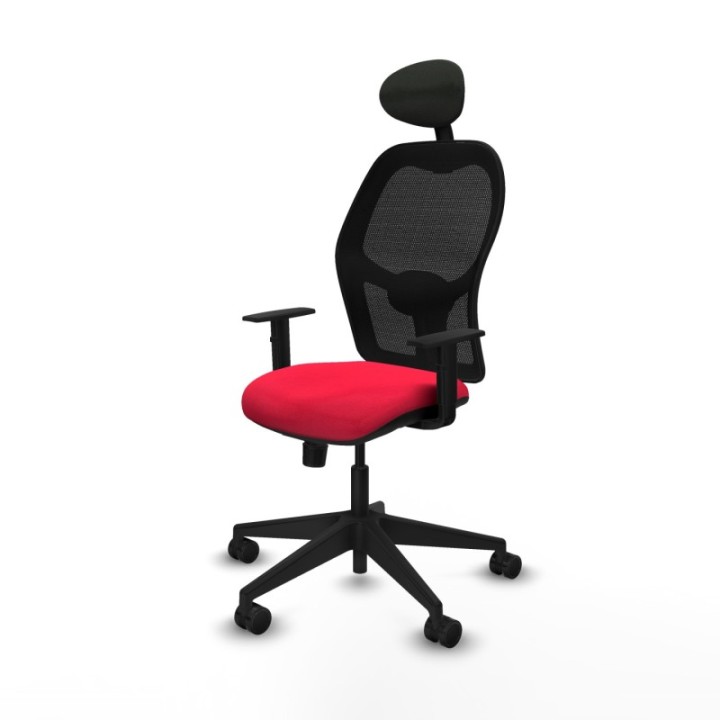 Alocén sincro malla negra bali rojo brazos 1D base piramidal cabecero fijo ruedas nailon 65mm