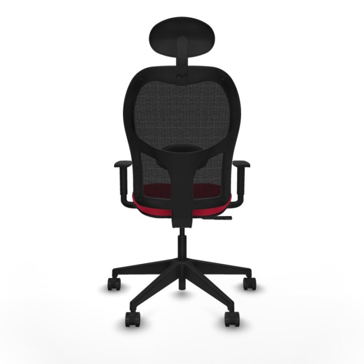 Alocén sincro malla negra bali rojo brazos 1D base piramidal cabecero fijo ruedas nailon 65mm