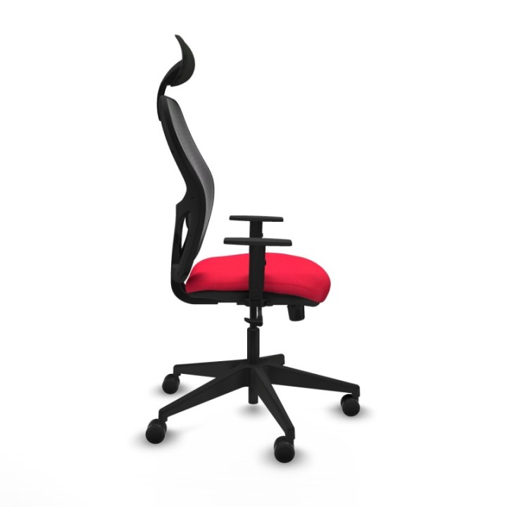 Alocén sincro malla negra bali rojo brazos 1D base piramidal cabecero fijo ruedas nailon 65mm