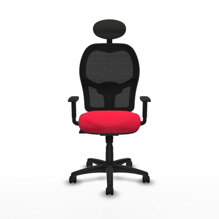 Alocén sincro malla negra bali rojo brazos 1D base poliamida cabecero fijo ruedas nailon 50mm