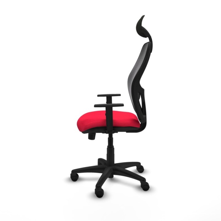 Alocén sincro malla negra bali rojo brazos 1D base poliamida cabecero fijo ruedas nailon 50mm