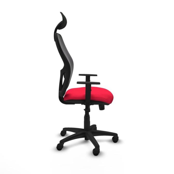 Alocén sincro malla negra bali rojo brazos 1D base poliamida cabecero fijo ruedas nailon 50mm