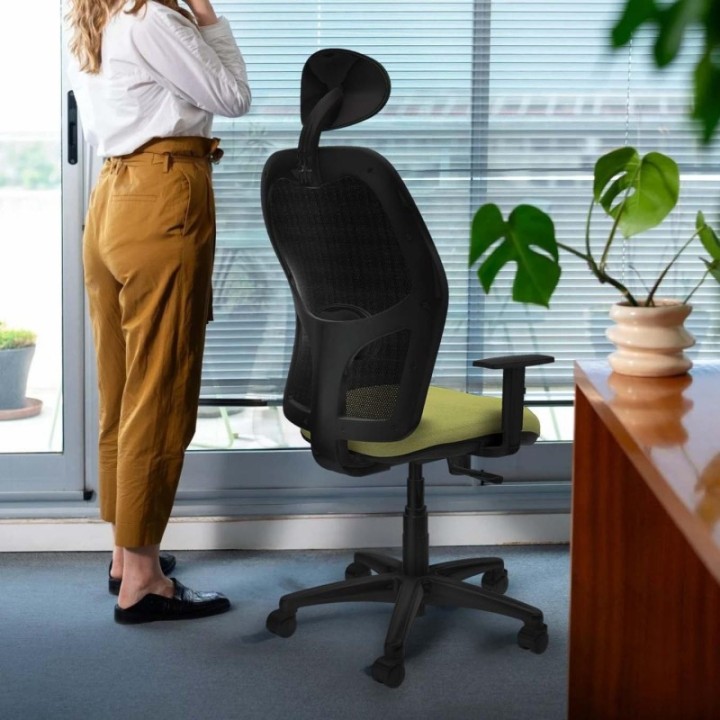 Alocén sincro malla negra bali rojo brazos 1D base poliamida cabecero fijo ruedas nailon 50mm