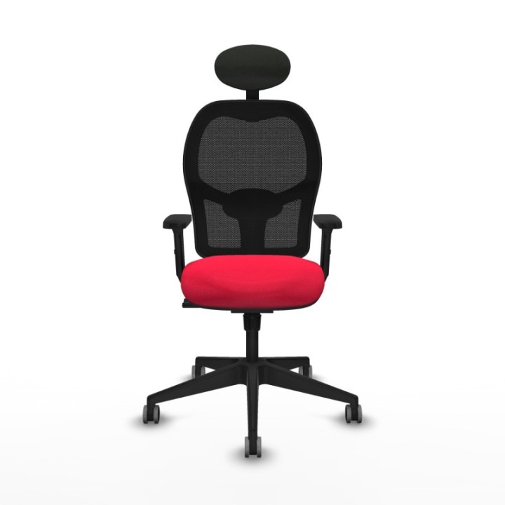 Alocén sincro malla negra bali rojo brazos 2D base piramidal cabecero fijo ruedas engomadas 65mm