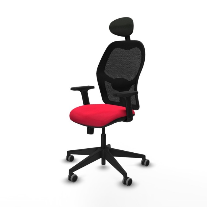 Alocén sincro malla negra bali rojo brazos 2D base piramidal cabecero fijo ruedas engomadas 65mm