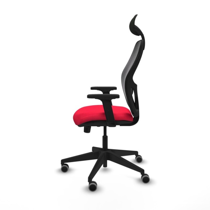 Alocén sincro malla negra bali rojo brazos 2D base piramidal cabecero fijo ruedas engomadas 65mm